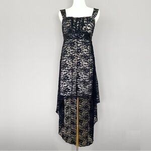 Y2K Whimsigoth Black Lace Semi Formal Dress Women M High Low Dark Coquette Fairy